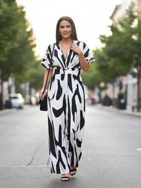 Blue & White Wide-Leg Jumpsuit